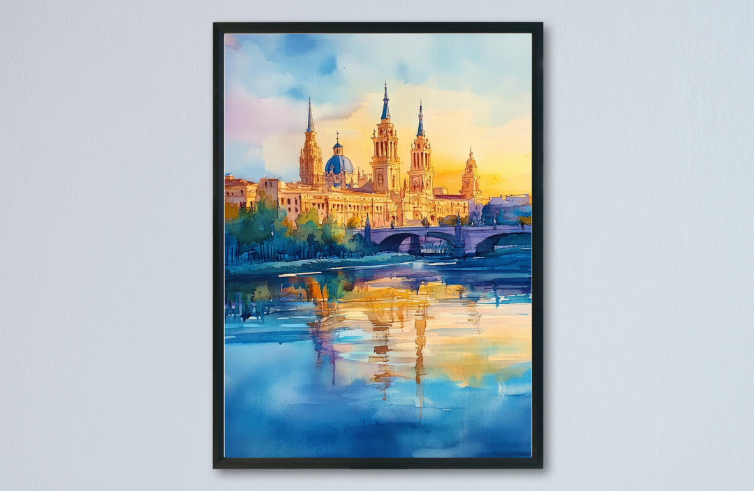Zaragoza Watercolor Poster Spain Travel Print Wall Art Home Decor Gift Spanish City Souvenir Basilica Ebro River Wall Decor Hanging