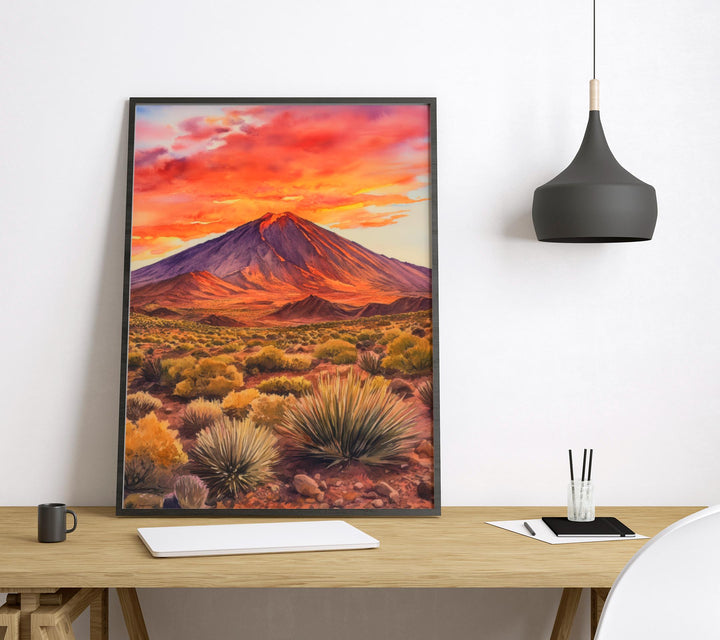 Teide National Park Watercolor Poster Spain Travel Print Wall Art Home Decor Gift Tenerife Souvenir Volcano Landscape Wall Decor Hanging