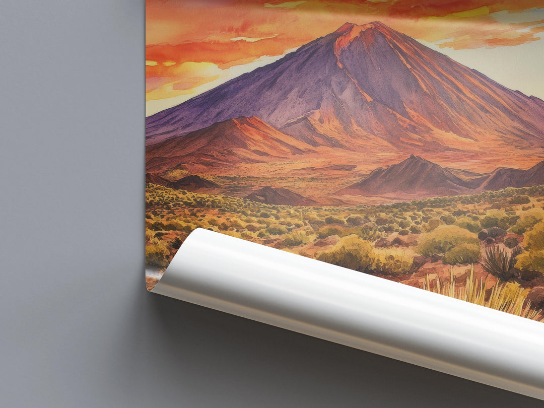 Teide National Park Watercolor Poster Spain Travel Print Wall Art Home Decor Gift Tenerife Souvenir Volcano Landscape Wall Decor Hanging