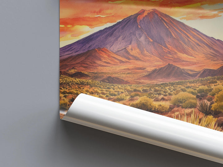 Teide National Park Watercolor Poster Spain Travel Print Wall Art Home Decor Gift Tenerife Souvenir Volcano Landscape Wall Decor Hanging