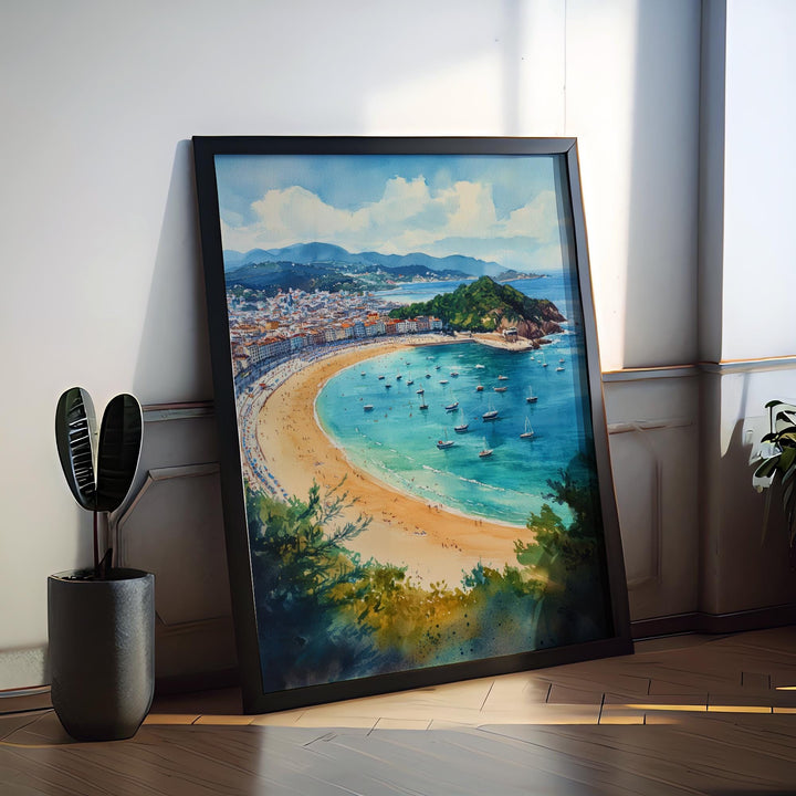 San Sebastian Watercolor Poster Spain Travel Print Wall Art Home Decor Gift Spanish City Beach Food Wall Decor Hanging