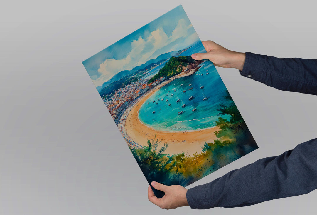 San Sebastian Watercolor Poster Spain Travel Print Wall Art Home Decor Gift Spanish City Beach Food Wall Decor Hanging