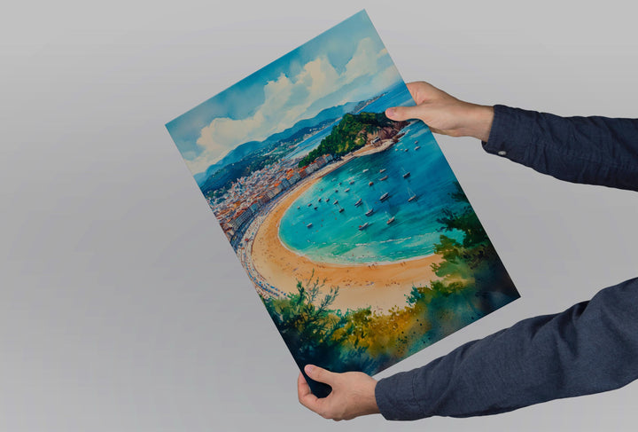 San Sebastian Watercolor Poster Spain Travel Print Wall Art Home Decor Gift Spanish City Beach Food Wall Decor Hanging
