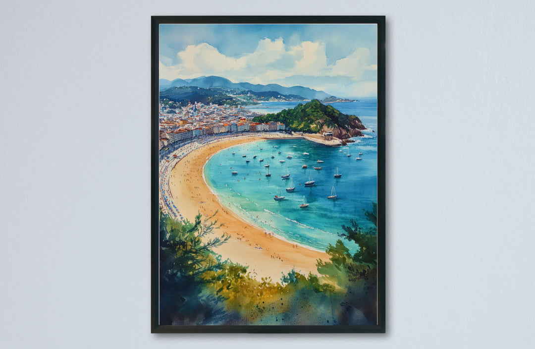 San Sebastian Watercolor Poster Spain Travel Print Wall Art Home Decor Gift Spanish City Beach Food Wall Decor Hanging