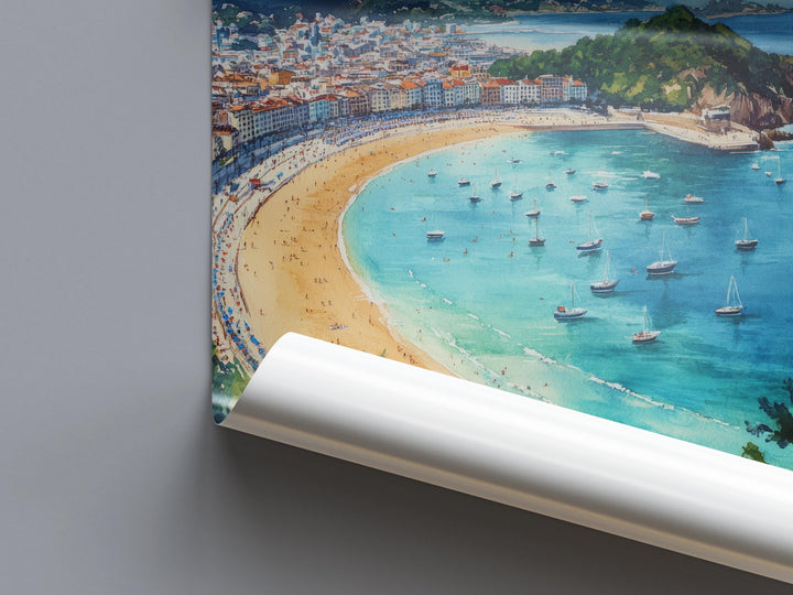 San Sebastian Watercolor Poster Spain Travel Print Wall Art Home Decor Gift Spanish City Beach Food Wall Decor Hanging