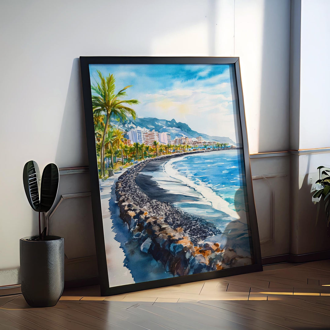 Playa de las Americas Watercolor Poster Spain Travel Print Wall Art Home Decor Gift Tenerife Souvenir Beach Sunset Wall Decor Hanging