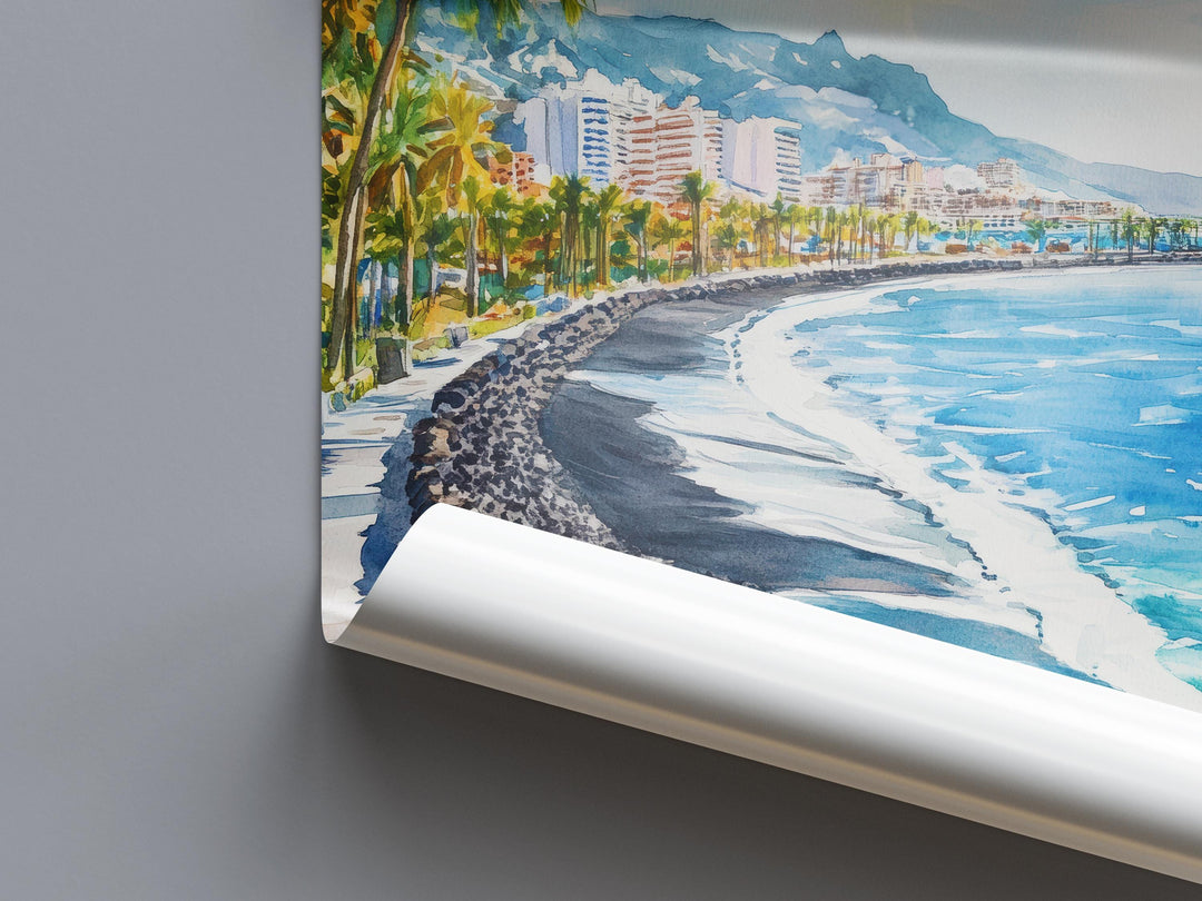 Playa de las Americas Watercolor Poster Spain Travel Print Wall Art Home Decor Gift Tenerife Souvenir Beach Sunset Wall Decor Hanging