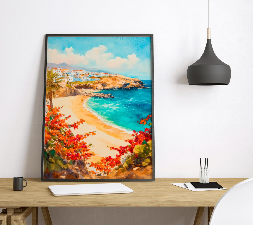 Fuerteventura Watercolor Poster Spain Travel Print Wall Art Home Decor Gift Canary Islands Beach Windsurf Wall Decor Hanging