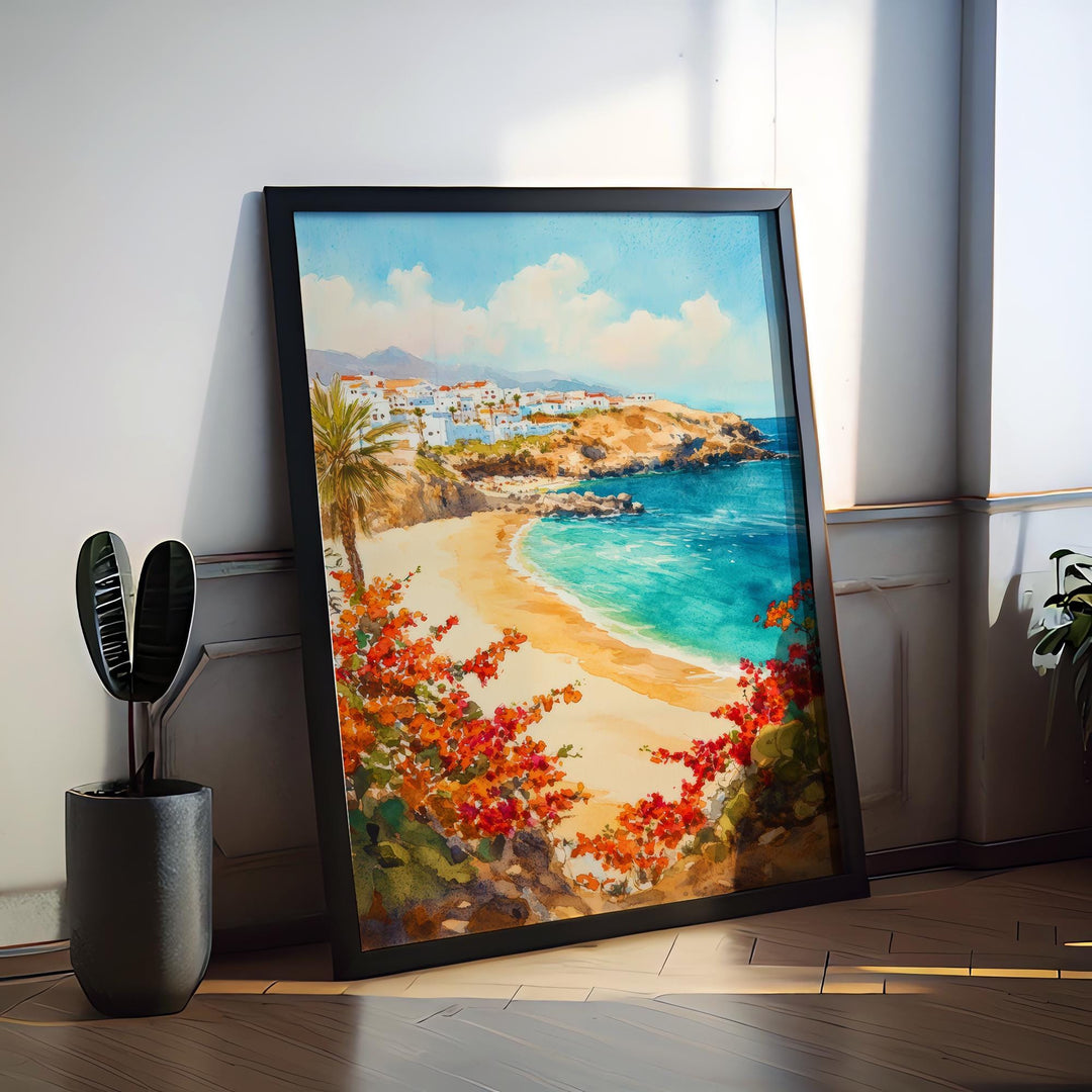 Fuerteventura Watercolor Poster Spain Travel Print Wall Art Home Decor Gift Canary Islands Beach Windsurf Wall Decor Hanging