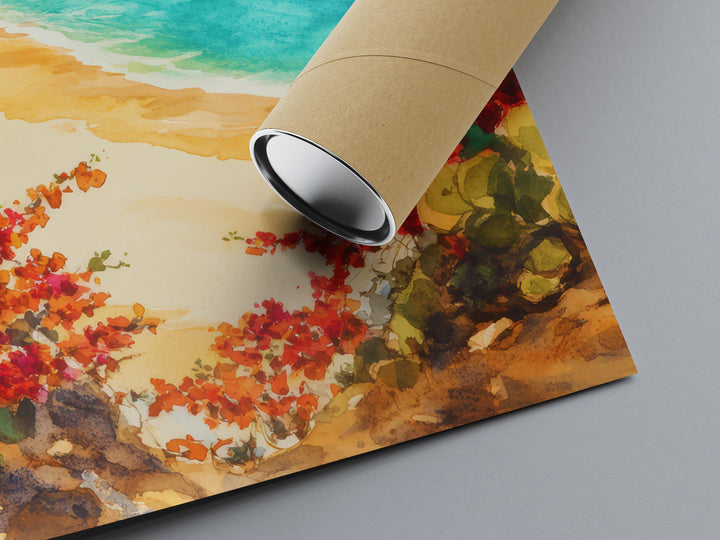 Fuerteventura Watercolor Poster Spain Travel Print Wall Art Home Decor Gift Canary Islands Beach Windsurf Wall Decor Hanging