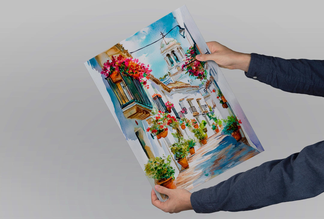 Estepona Watercolor Poster Spain Travel Print Wall Art Home Decor Gift Andalusian Flower Town Beach Wall Decor Hanging
