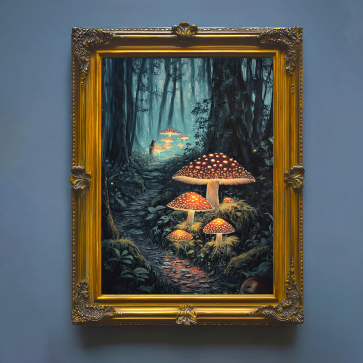 Mushroom Glow Worms Print: Vintage Cottagecore Woodland Art