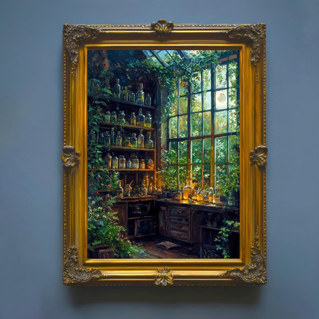 Witches Greenhouse Botanical Print, Dark Academia Cottagecore Wall Art