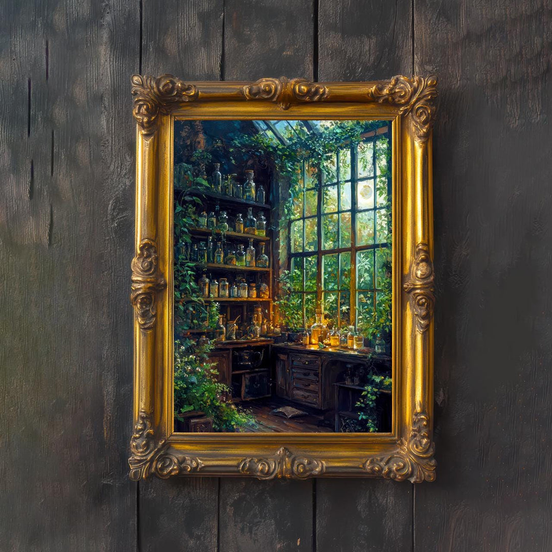 Witches Greenhouse Botanical Print, Dark Academia Cottagecore Wall Art