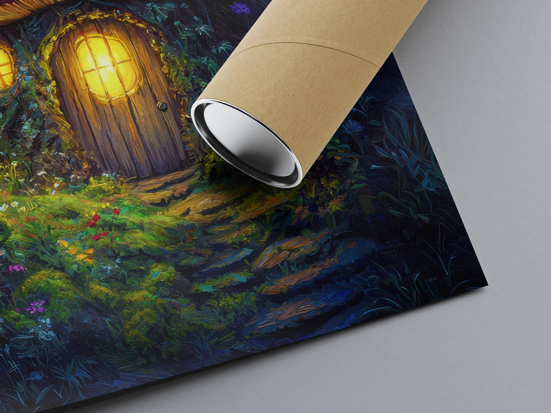 Toadstool Cottage Print: Whimsical Mushroom House, Enchanted Woodland Art