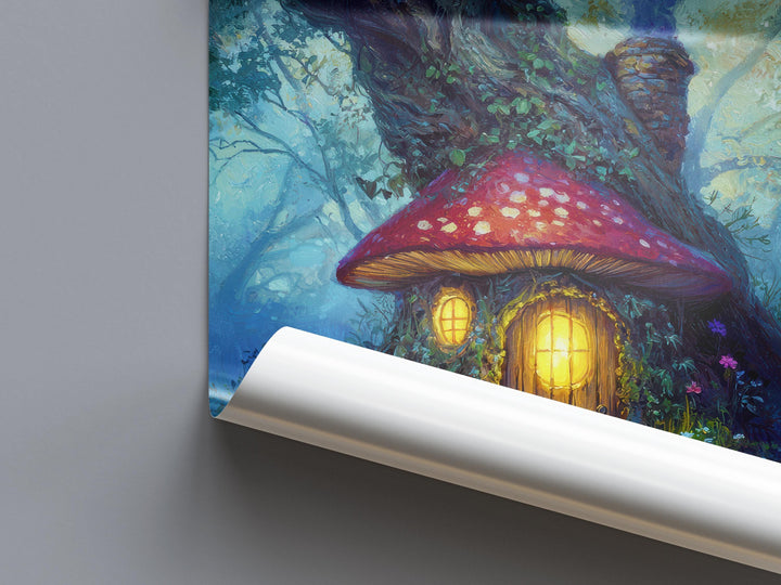 Toadstool Cottage Print: Whimsical Mushroom House, Enchanted Woodland Art