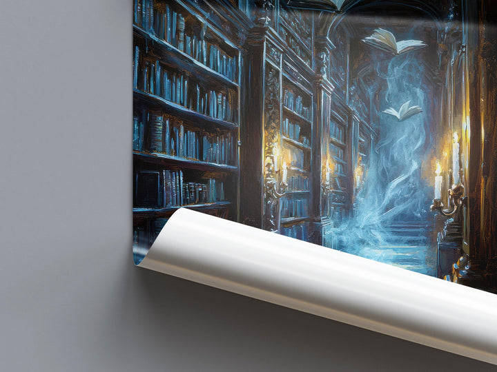 Ghost Library Print | Spooky Bookshelf, Dark Academia Wall Art
