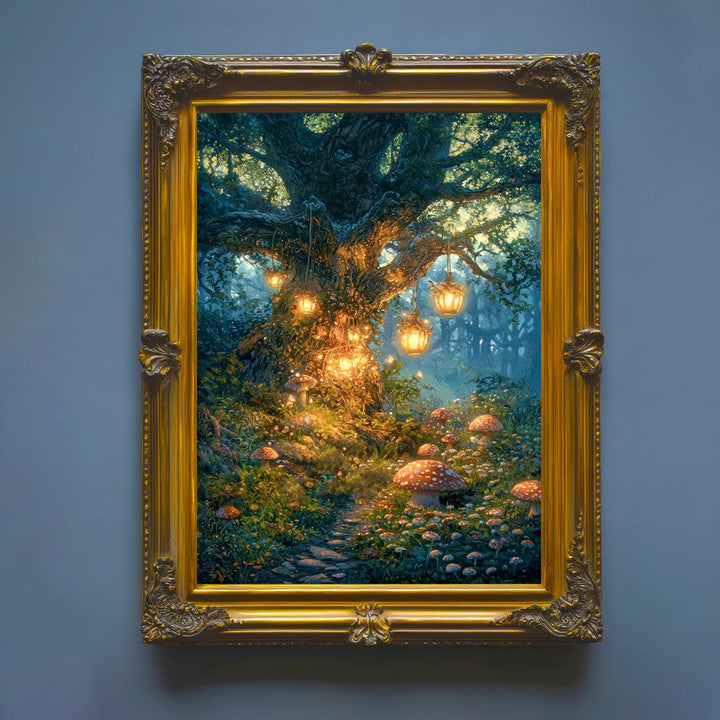 Mystic Oak Tree Art Print, Enchanted Forest, Cottagecore Decor