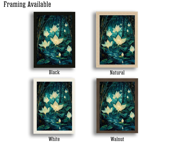 Moonflower Garden Art Print, Enchanted Floral Cottagecore Decor
