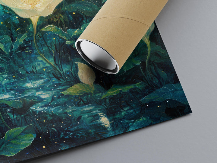 Moonflower Garden Art Print, Enchanted Floral Cottagecore Decor