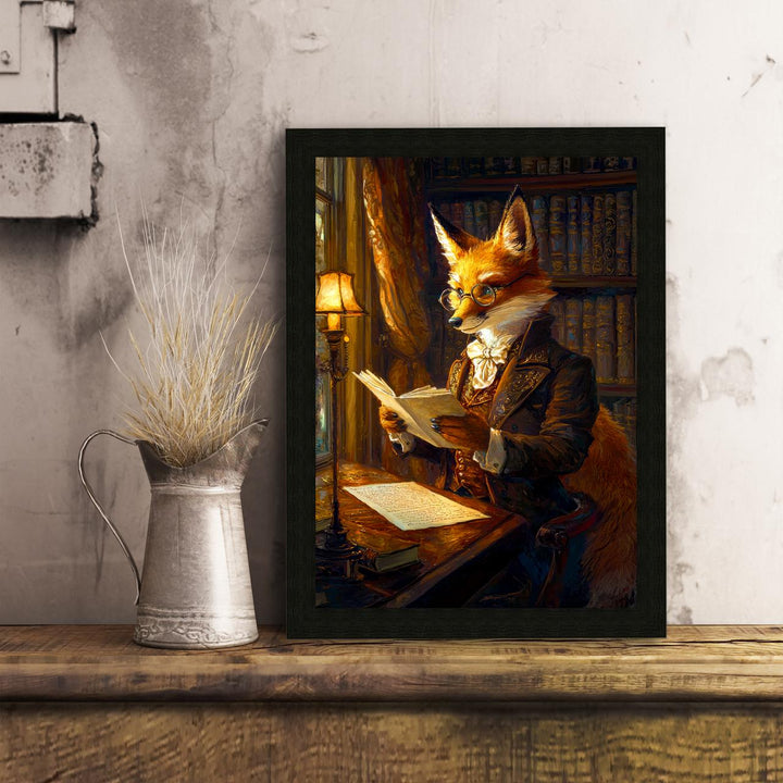Fox Reading Poster Whimsical Animal Artwork Cottagecore Wall Art Cozy Woodland Illustration Enchanted Nature Print Vintage Storybook Fantasy