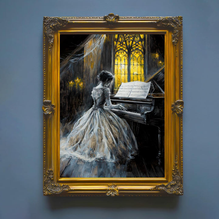 Ghost Bride Playing Piano Poster Gothic Haunted Artwork Dark Academia Wall Art Vintage Ghost Illustration Spooky Romantic Print Paranorma