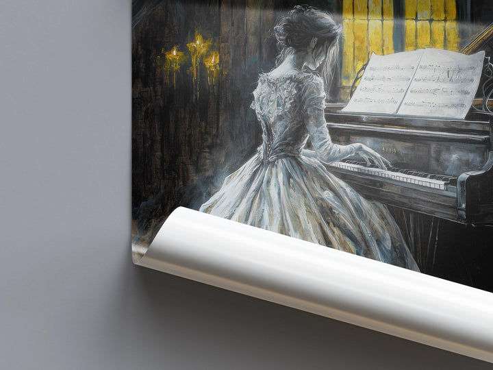 Ghost Bride Playing Piano Poster Gothic Haunted Artwork Dark Academia Wall Art Vintage Ghost Illustration Spooky Romantic Print Paranorma