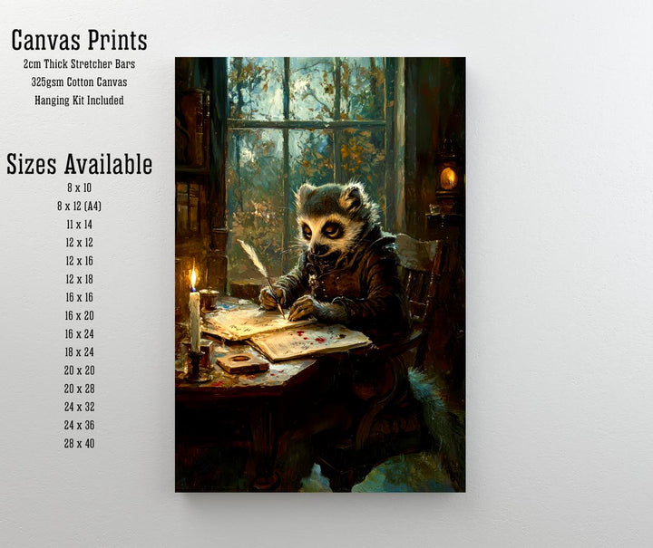 Lemur Poet Art Print, Whimsical Cottagecore Animal Poster