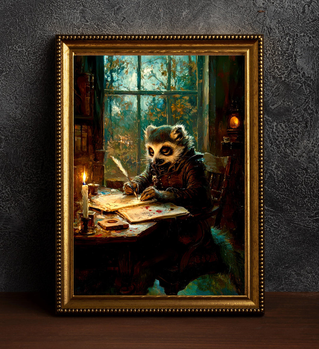 Lemur Poet Art Print, Whimsical Cottagecore Animal Poster