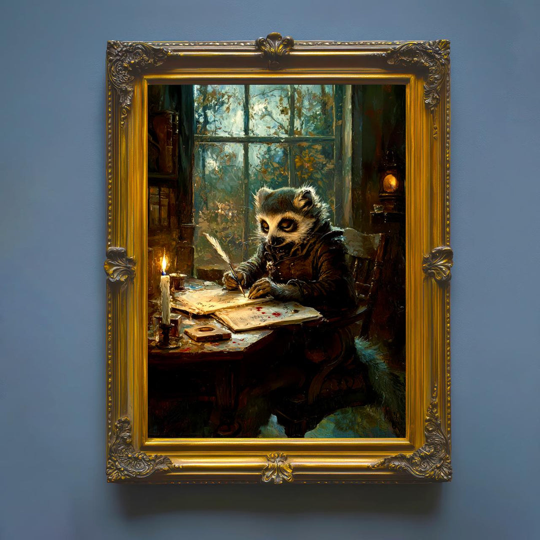 Lemur Poet Art Print, Whimsical Cottagecore Animal Poster