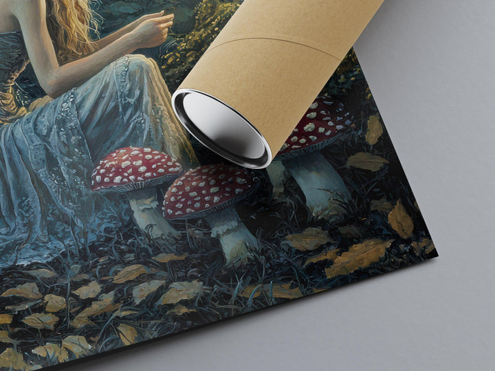 Fairy in Forest Poster Enchanted Woodland Artwork Magical Nature Illustration Cottagecore Wall Art Whimsical Fantasy Print Vintage Fairycore