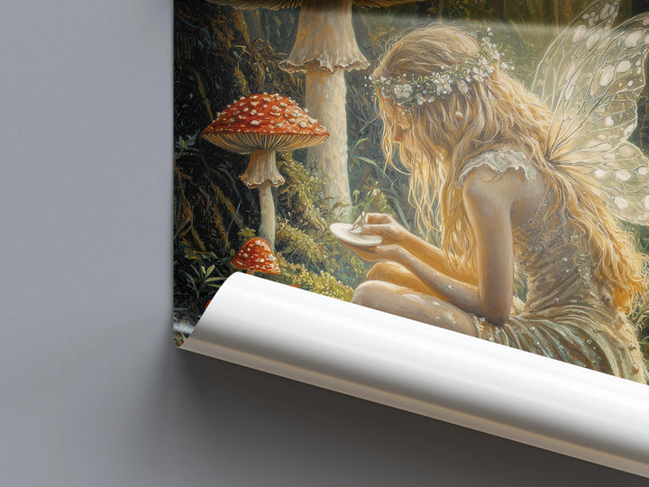 Fairy Painting Mushrooms Poster Enchanted Woodland Artwork Magical Nature Illustration Cottagecore Wall Art Whimsical Fantasy Print Vintage