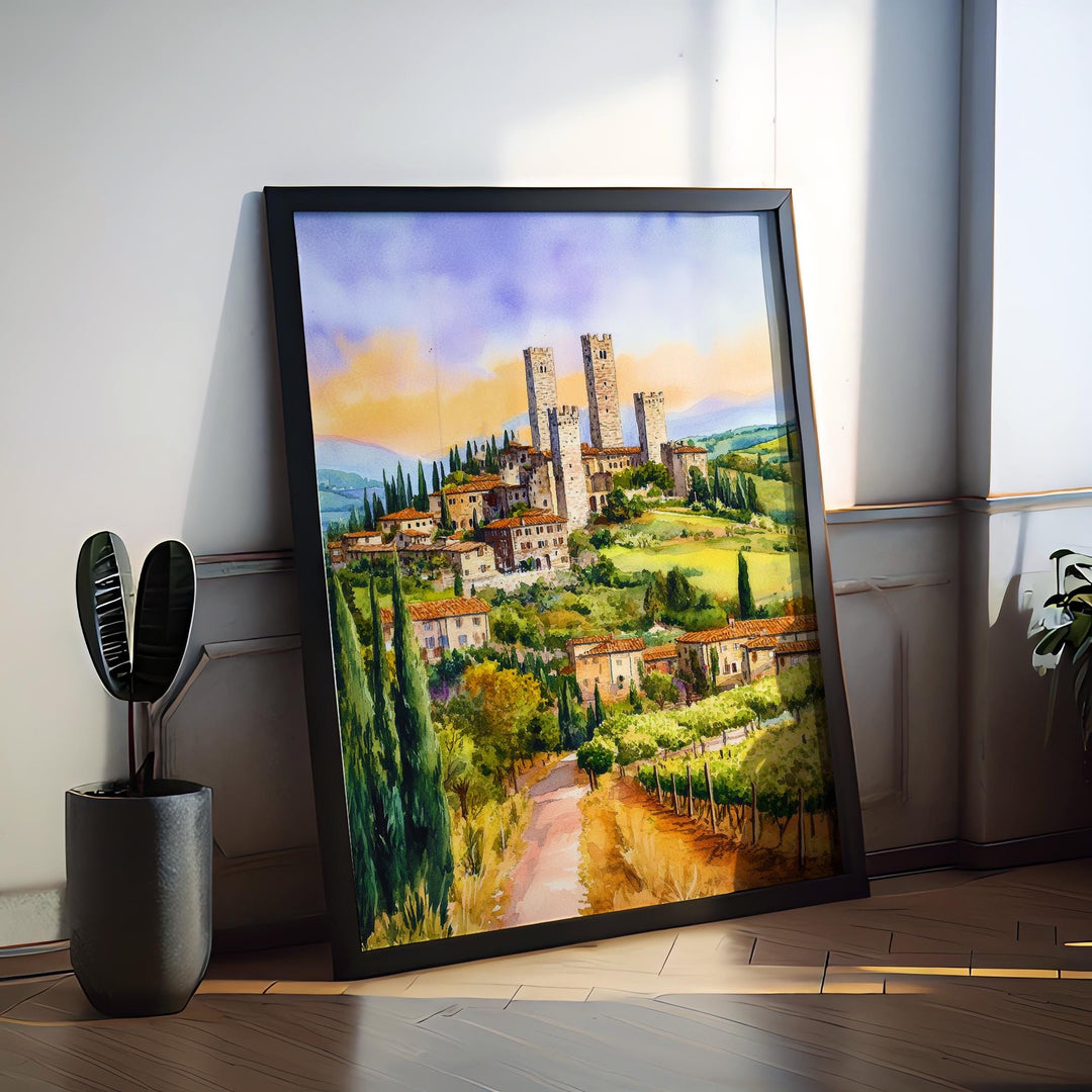 Gimignano Watercolor Poster Wall Art Gimignano Wall Hanging Home Décor Gimignano Gift Art Lovers Italy Art Lover Gift Souvenir Print