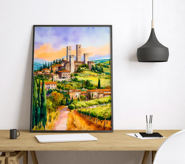 Gimignano Watercolor Poster Wall Art Gimignano Wall Hanging Home Décor Gimignano Gift Art Lovers Italy Art Lover Gift Souvenir Print