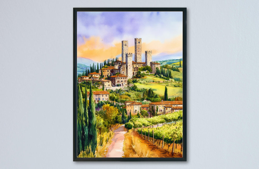 Gimignano Watercolor Poster Wall Art Gimignano Wall Hanging Home Décor Gimignano Gift Art Lovers Italy Art Lover Gift Souvenir Print