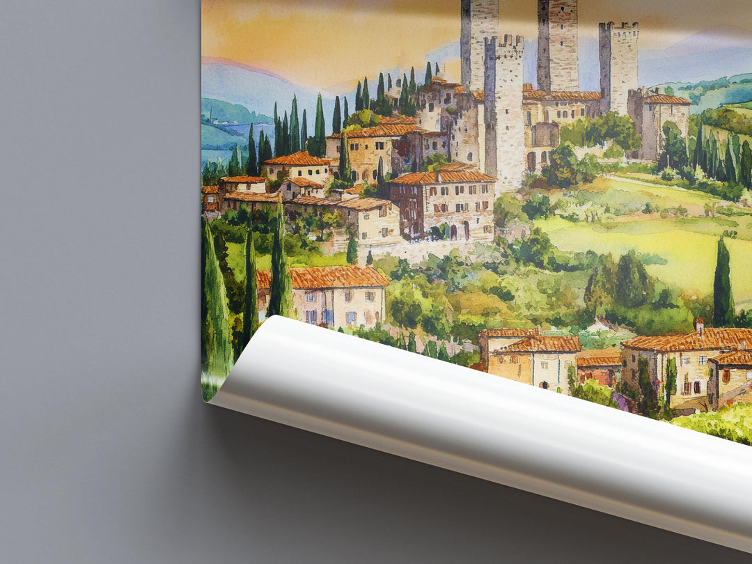 Gimignano Watercolor Poster Wall Art Gimignano Wall Hanging Home Décor Gimignano Gift Art Lovers Italy Art Lover Gift Souvenir Print