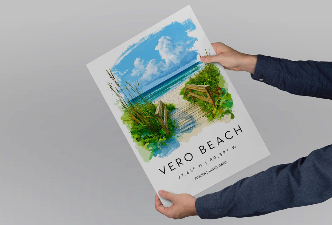 Vero Beach Watercolor Poster Wall Art Vero Beach Wall Decor Home Décor Vero Beach Gift USA Art Lover Gift, Travel Souvenir Print