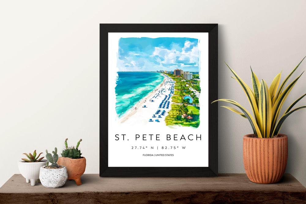 St. Pete Beach Watercolor Poster Wall Art Wall Decor Home Décor St. Pete Beach Gift USA Art Lover Gift, Travel Souvenir Print