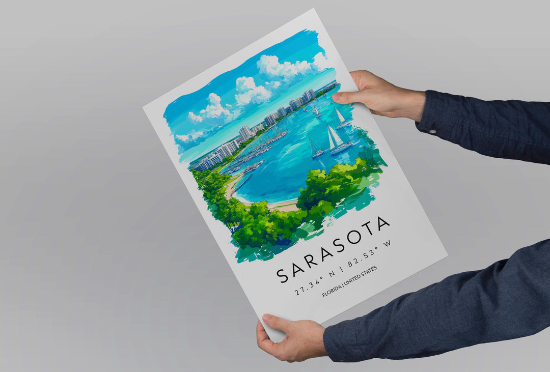 Sarasota Watercolor Poster Wall Art Florida Home Décor USA Art Lover Gift Travel Souvenir Print