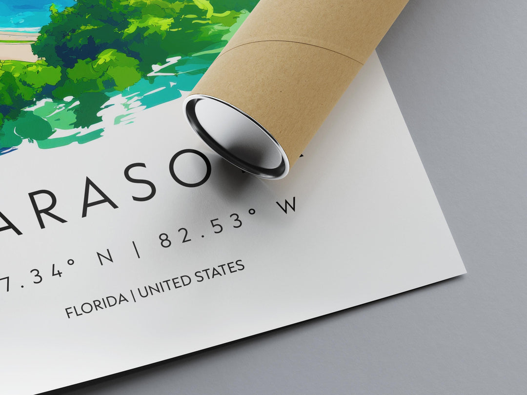 Sarasota Watercolor Poster Wall Art Florida Home Décor USA Art Lover Gift Travel Souvenir Print