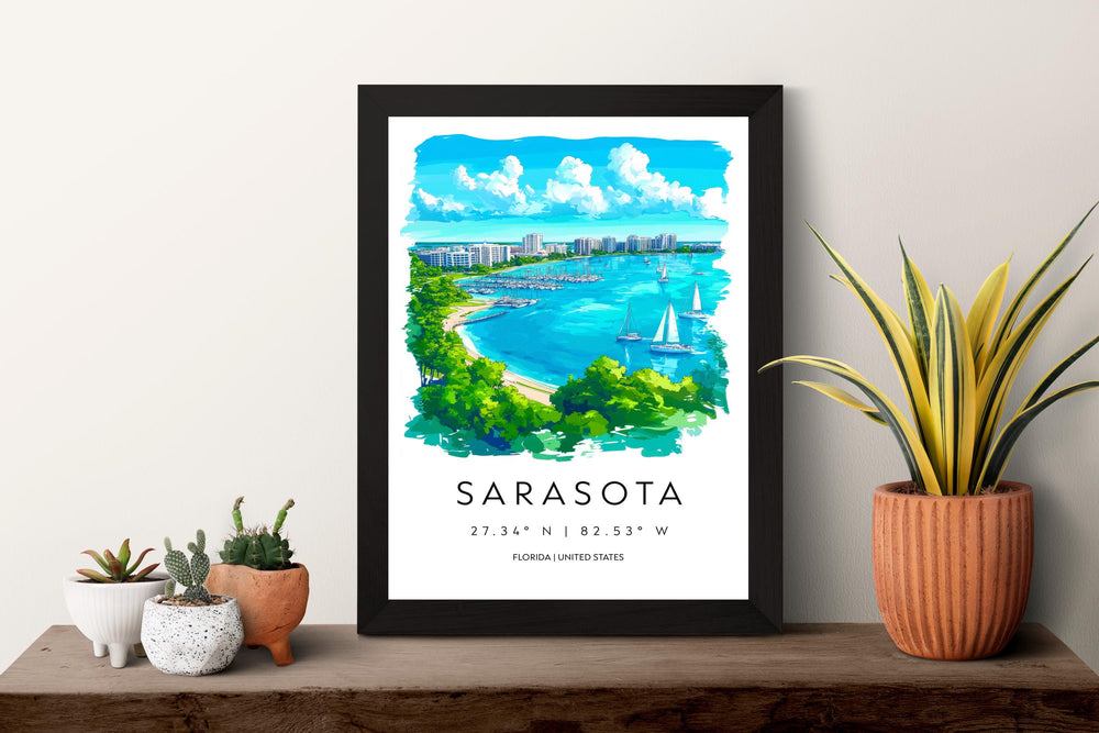 Sarasota Watercolor Poster Wall Art Florida Home Décor USA Art Lover Gift Travel Souvenir Print