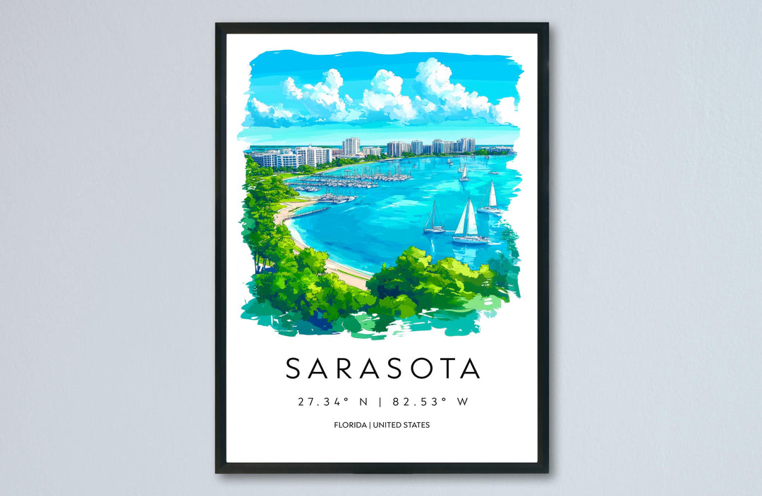 Sarasota Watercolor Poster Wall Art Florida Home Décor USA Art Lover Gift Travel Souvenir Print