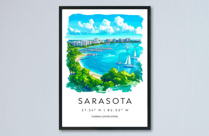 Sarasota Watercolor Poster Wall Art Florida Home Décor USA Art Lover Gift Travel Souvenir Print