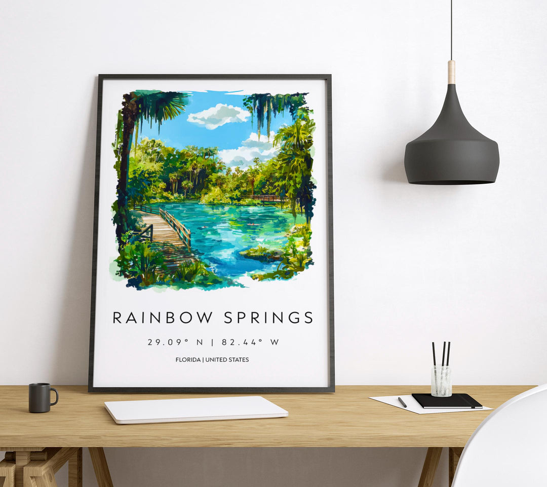 Rainbow Springs State Park Watercolor Poster Wall Art Florida Home Décor USA Art Lover Gift, Travel Souvenir Print