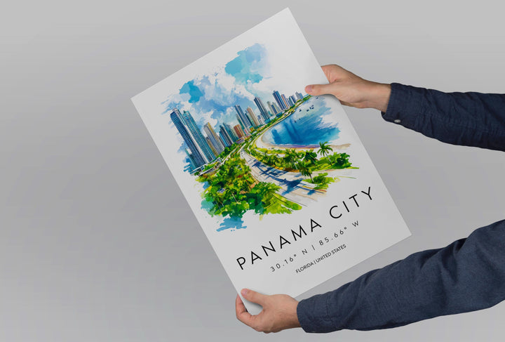 Panama City Watercolor Poster Wall Art Florida Home Décor USA Art Lover Gift, Travel Souvenir Print