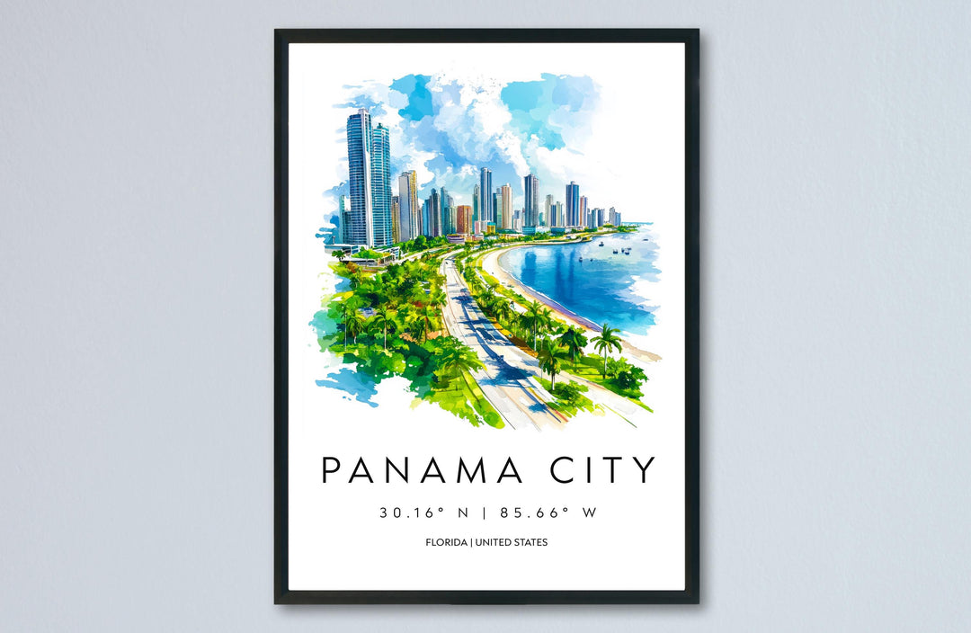 Panama City Watercolor Poster Wall Art Florida Home Décor USA Art Lover Gift, Travel Souvenir Print