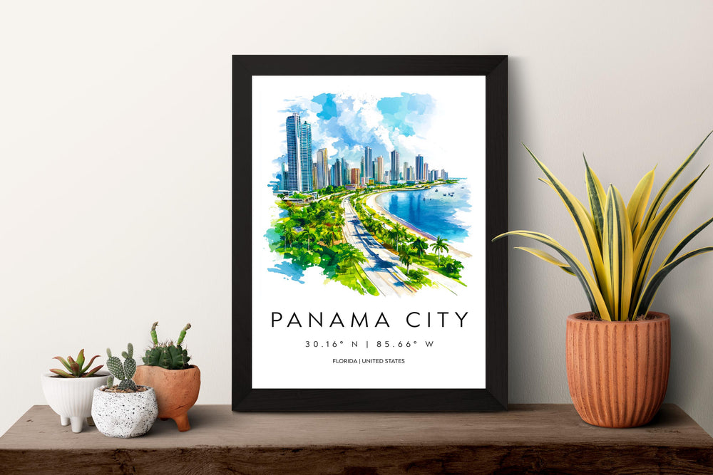 Panama City Watercolor Poster Wall Art Florida Home Décor USA Art Lover Gift, Travel Souvenir Print