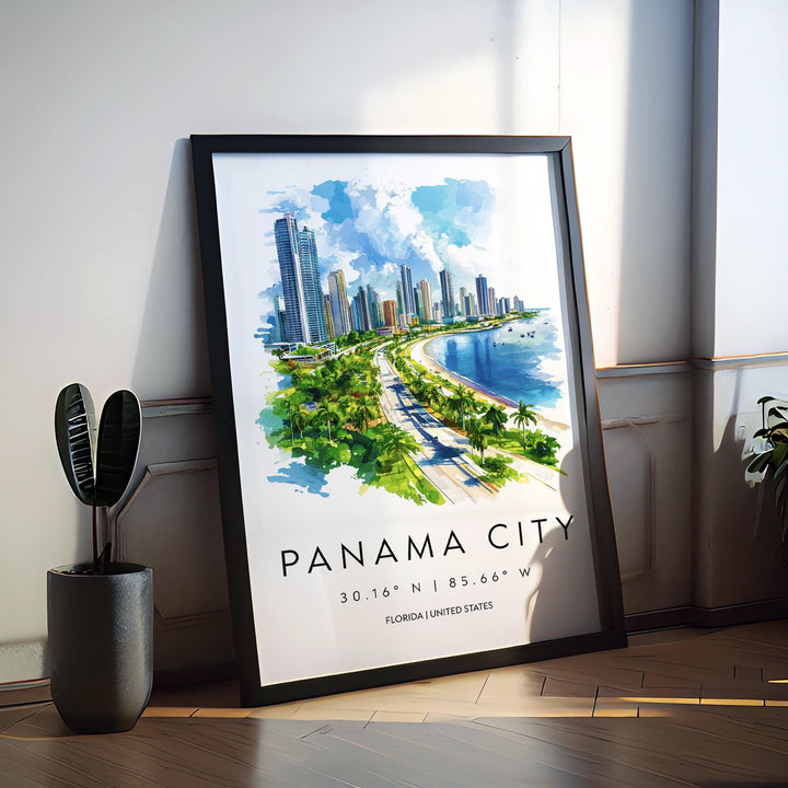 Panama City Watercolor Poster Wall Art Florida Home Décor USA Art Lover Gift, Travel Souvenir Print