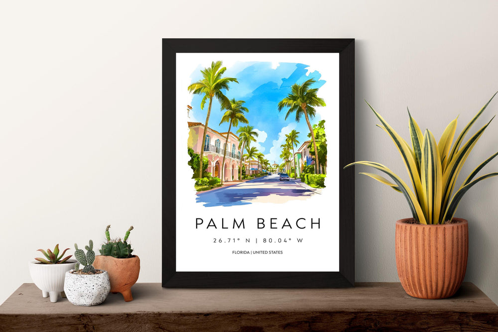 Palm Beach Watercolor Poster Wall Art Palm Beach Wall Decor Home Décor Palm Beach Gift USA Art Lover Gift, Travel Souvenir Print