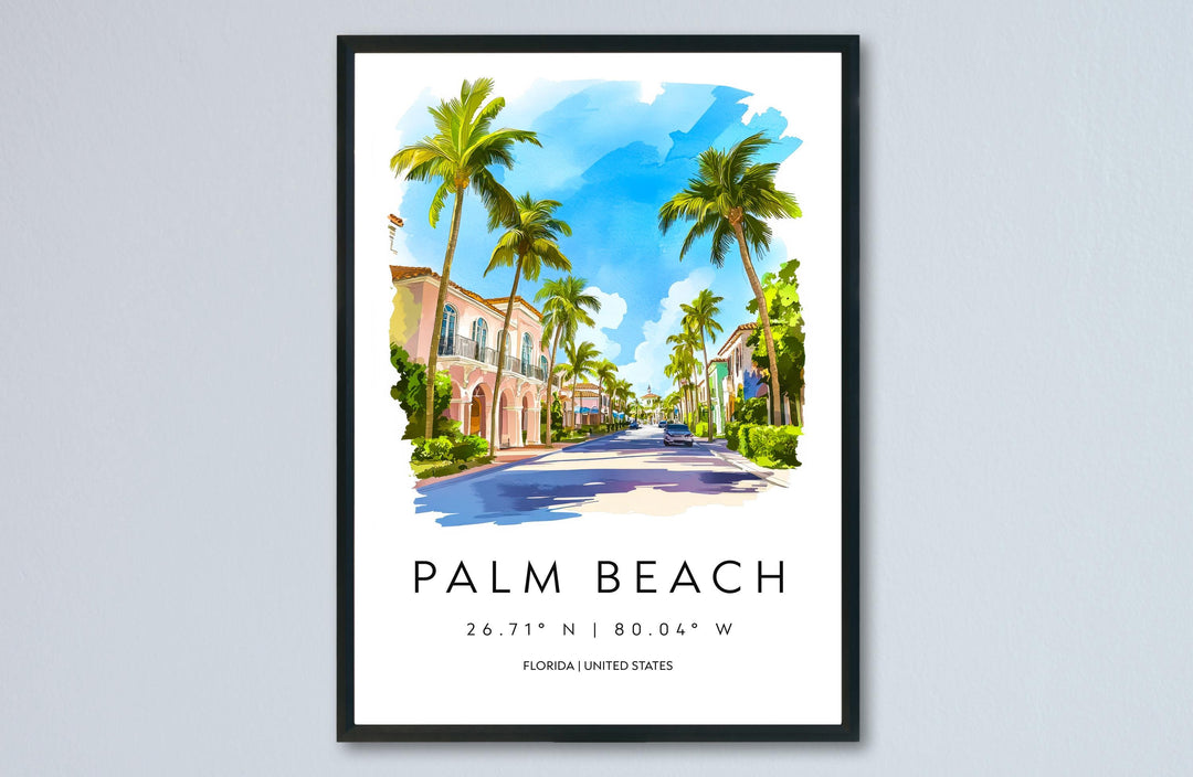 Palm Beach Watercolor Poster Wall Art Palm Beach Wall Decor Home Décor Palm Beach Gift USA Art Lover Gift, Travel Souvenir Print